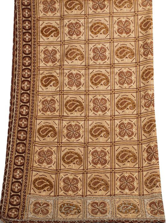 Sanskriti Vintage Dupatta/Stole Beige Art Silk Embroidered Zari Bandhani-Patola
