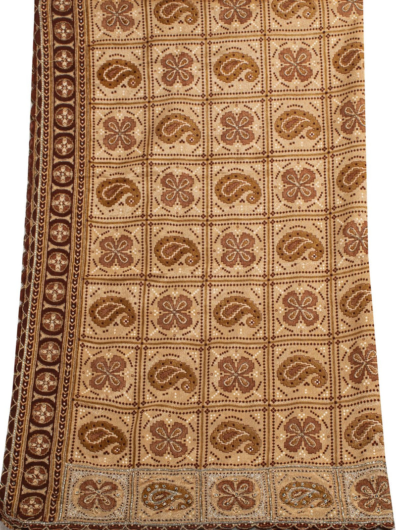 Sanskriti Vintage Dupatta/Stole Beige Art Silk Embroidered Zari Bandhani-Patola