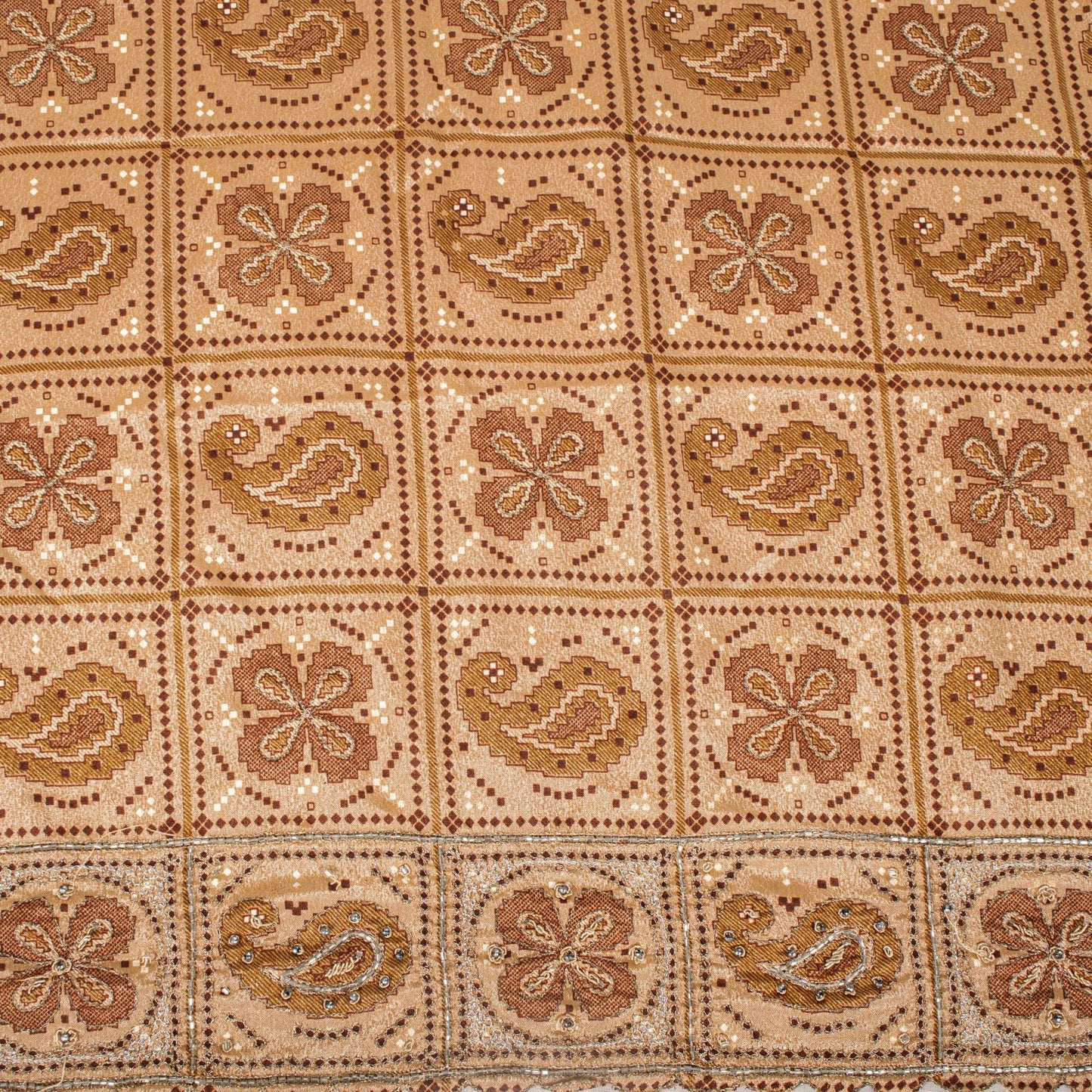 Sanskriti Vintage Dupatta/Stole Beige Art Silk Embroidered Zari Bandhani-Patola