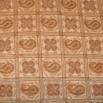 Sanskriti Vintage Dupatta/Stole Beige Art Silk Embroidered Zari Bandhani-Patola
