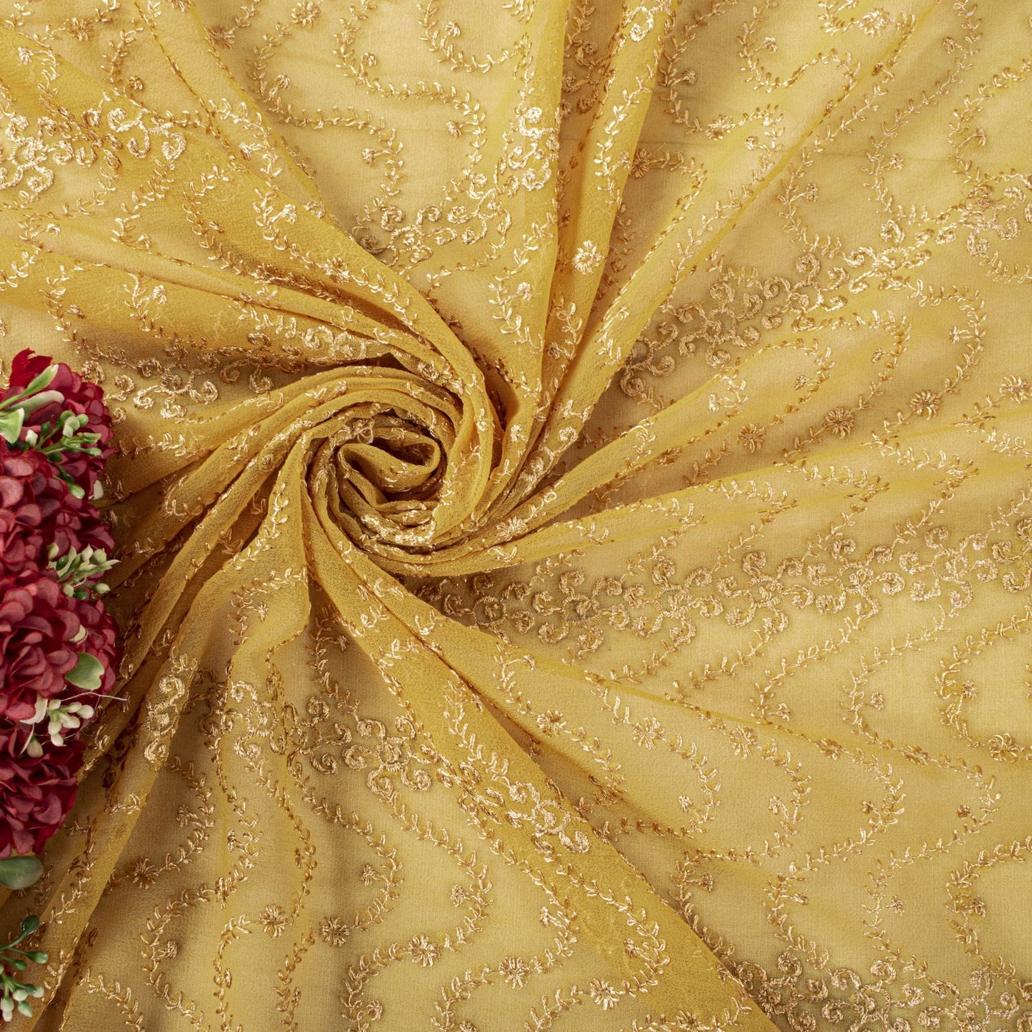 Sanskriti Vintage Dupatta/Stole Yellow Georgette Embroidered Indian Wedding Veil