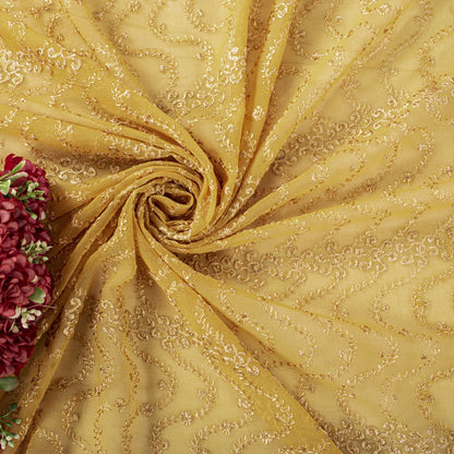 Sanskriti Vintage Dupatta/Stole Yellow Georgette Embroidered Indian Wedding Veil