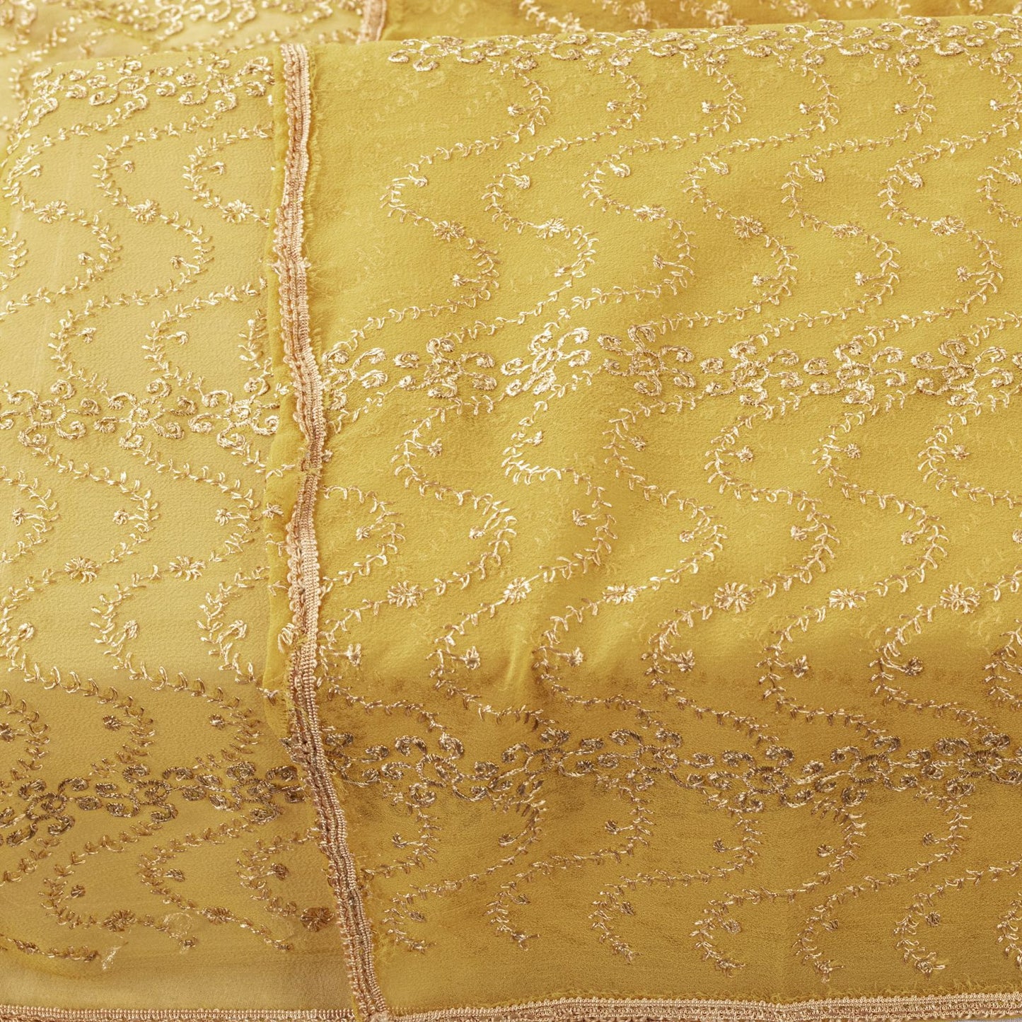 Sanskriti Vintage Dupatta/Stole Yellow Georgette Embroidered Indian Wedding Veil