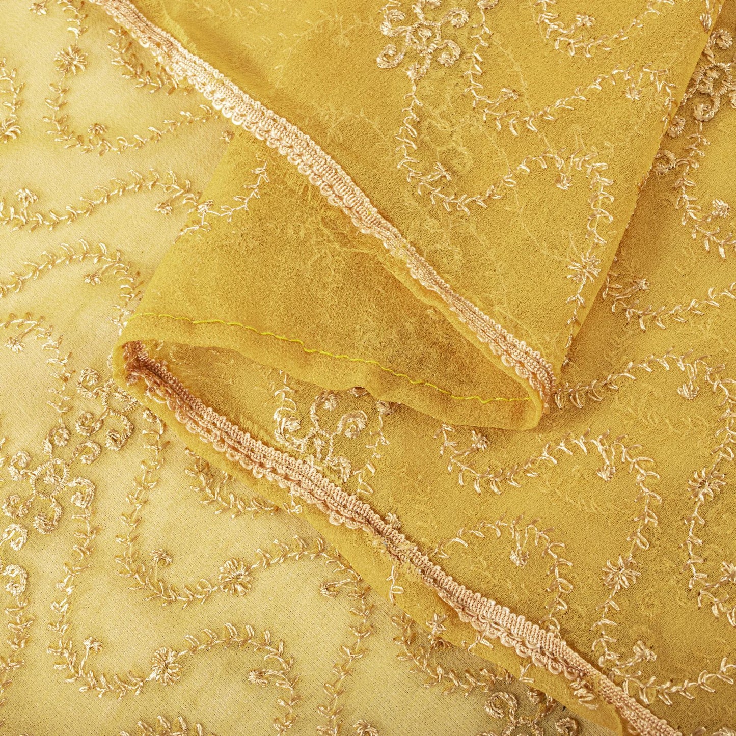 Sanskriti Vintage Dupatta/Stole Yellow Georgette Embroidered Indian Wedding Veil