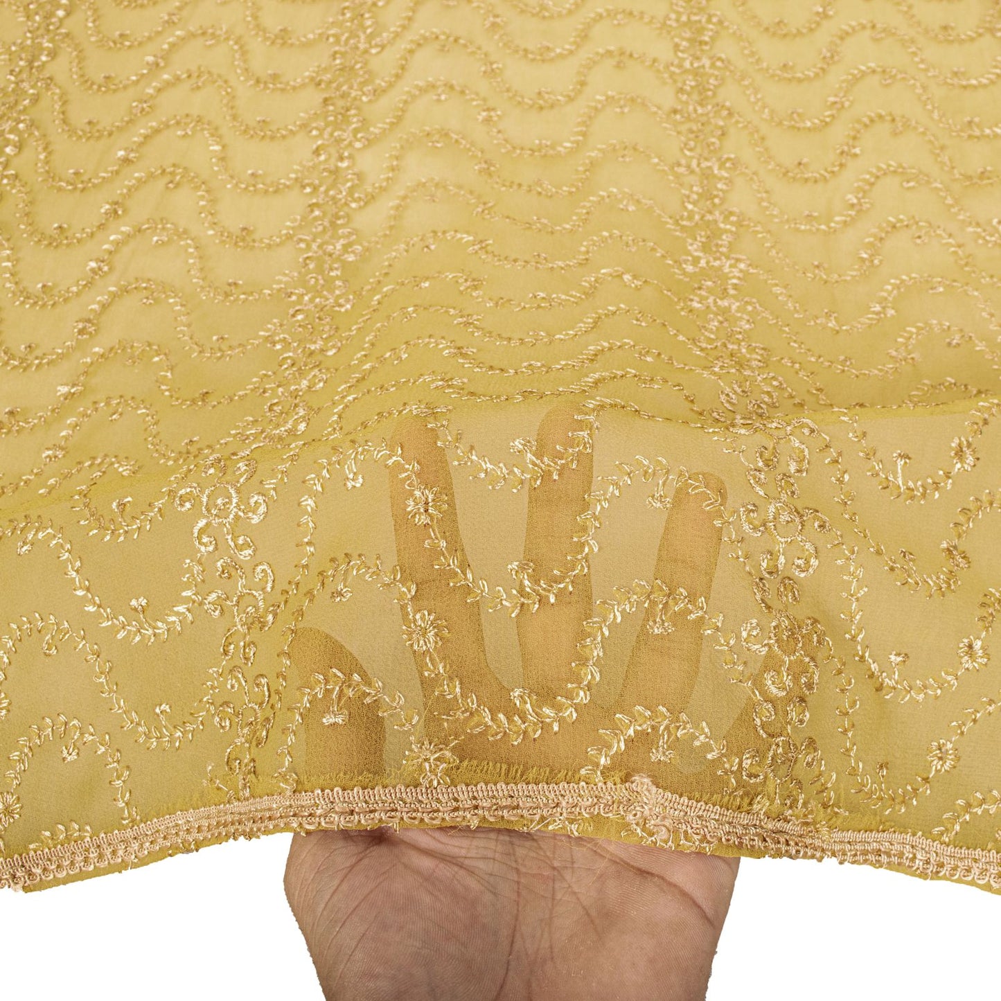 Sanskriti Vintage Dupatta/Stole Yellow Georgette Embroidered Indian Wedding Veil