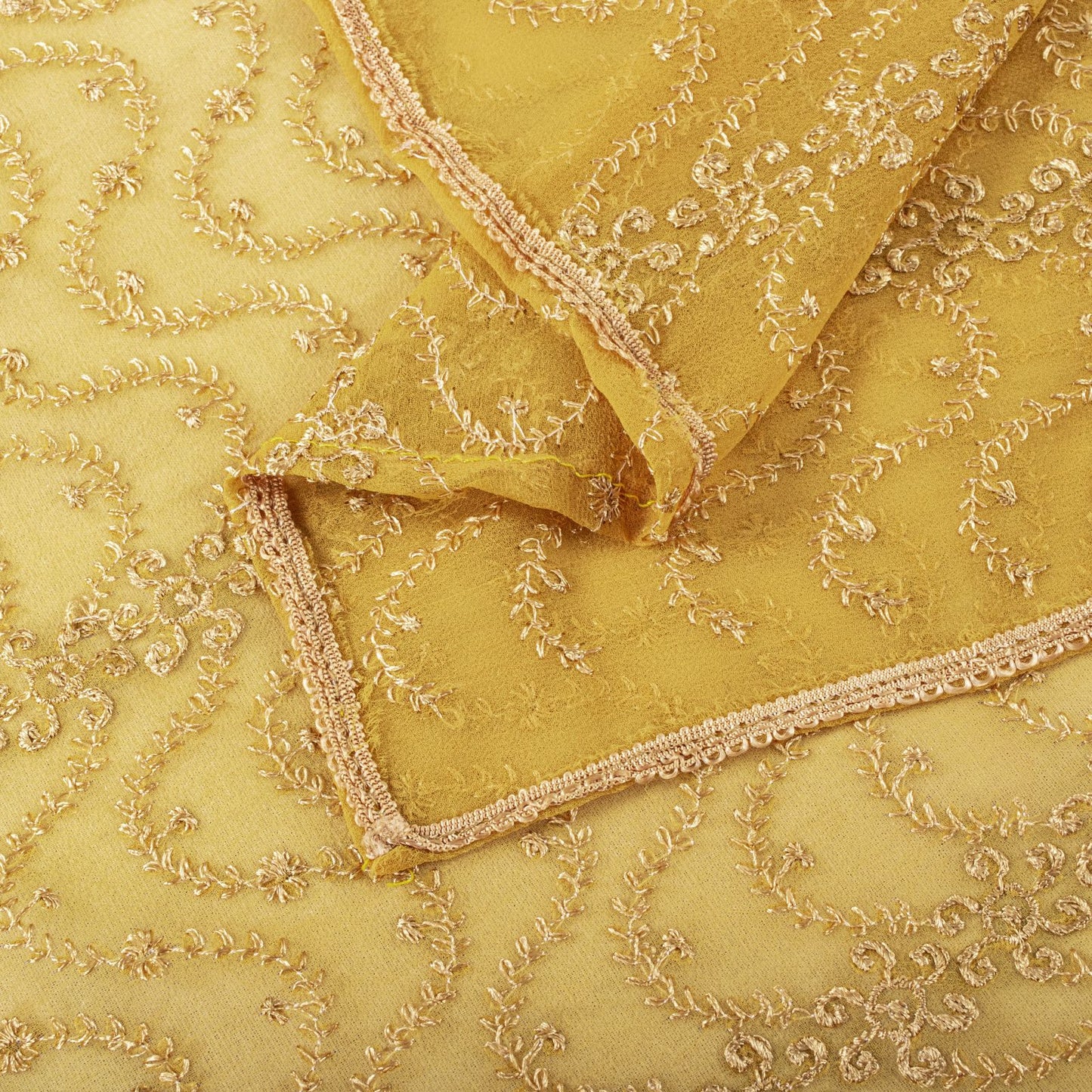 Sanskriti Vintage Dupatta/Stole Yellow Georgette Embroidered Indian Wedding Veil