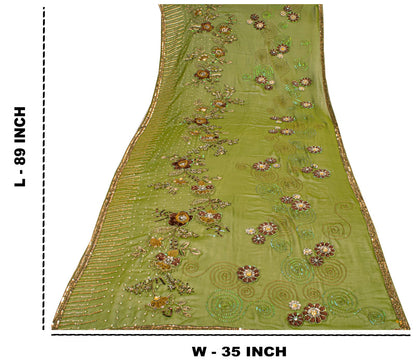 Sanskriti Vintage Dupatta/Stole Green Pure Georgette Silk Hand Beaded IndianVeil