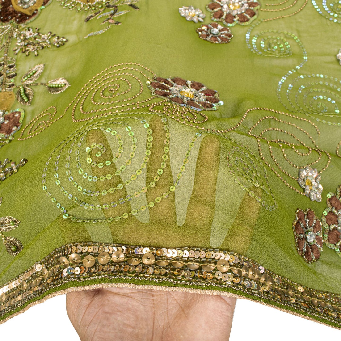 Sanskriti Vintage Dupatta/Stole Green Pure Georgette Silk Hand Beaded IndianVeil