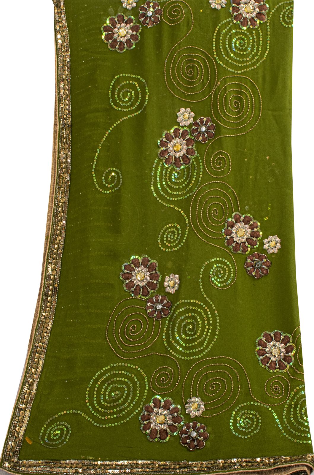 Sanskriti Vintage Dupatta/Stole Green Pure Georgette Silk Hand Beaded IndianVeil