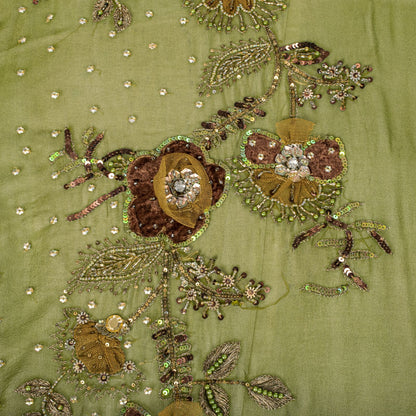 Sanskriti Vintage Dupatta/Stole Green Pure Georgette Silk Hand Beaded IndianVeil