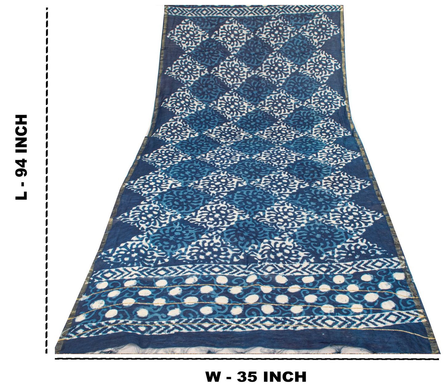 Sanskriti Vintage Dupatta/Stole Blue Cotton Batik Work Chanderi Zari Woven Veil