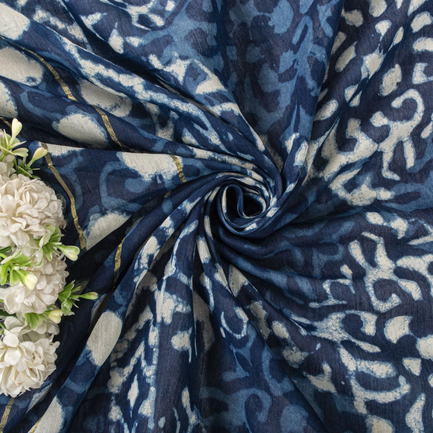 Sanskriti Vintage Dupatta/Stole Blue Cotton Batik Work Chanderi Zari Woven Veil
