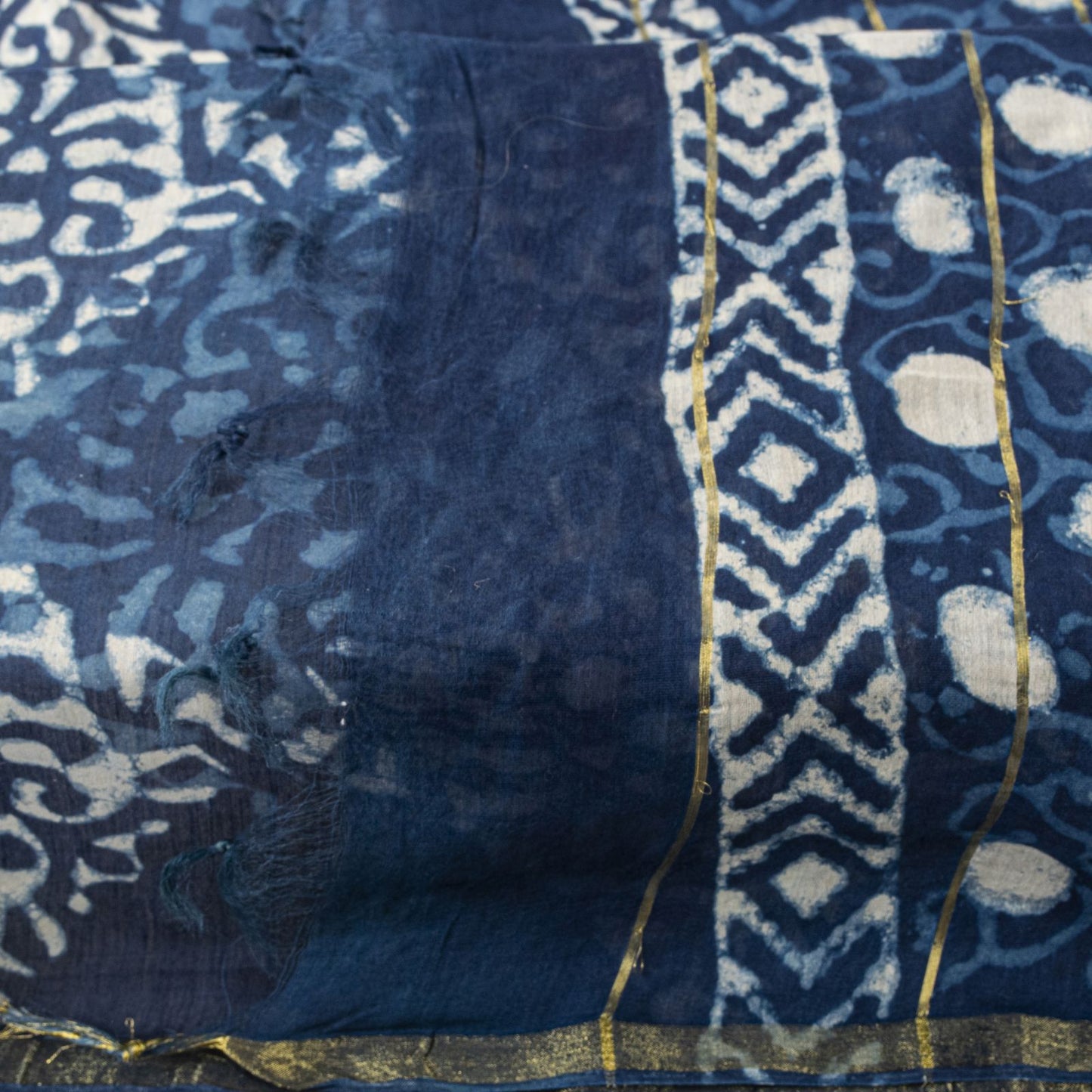 Sanskriti Vintage Dupatta/Stole Blue Cotton Batik Work Chanderi Zari Woven Veil