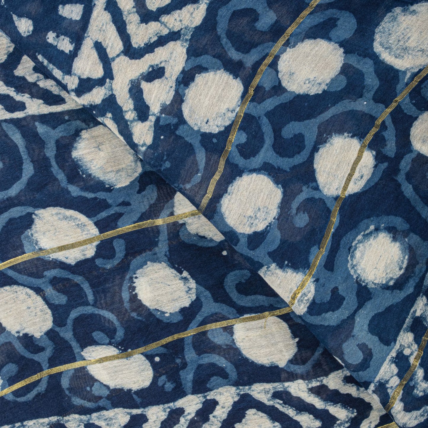 Sanskriti Vintage Dupatta/Stole Blue Cotton Batik Work Chanderi Zari Woven Veil