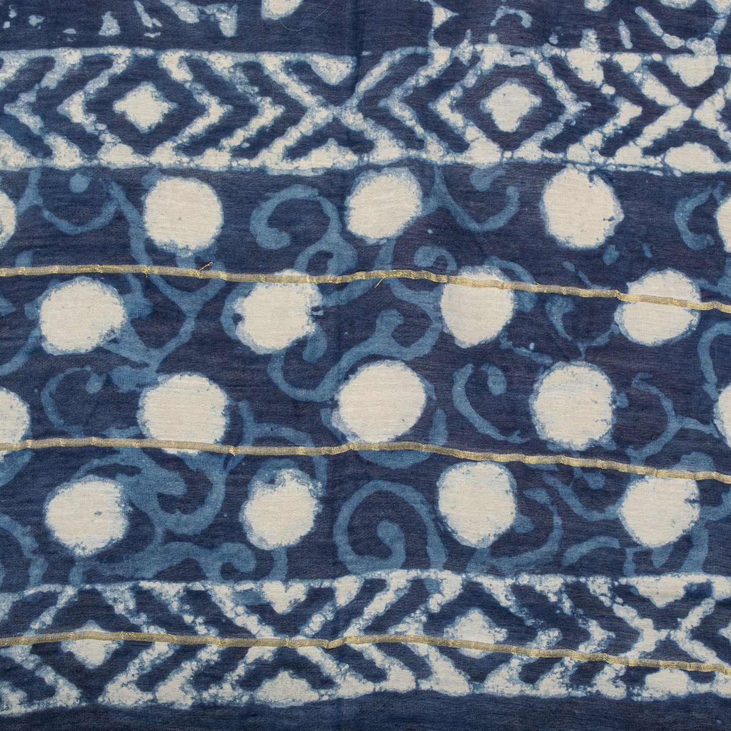 Sanskriti Vintage Dupatta/Stole Blue Cotton Batik Work Chanderi Zari Woven Veil