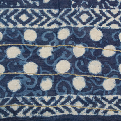 Sanskriti Vintage Dupatta/Stole Blue Cotton Batik Work Chanderi Zari Woven Veil
