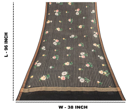 Sanskriti Vintage Dupatta/Stole Black Pure Cotton Digital Printed Floral Veil