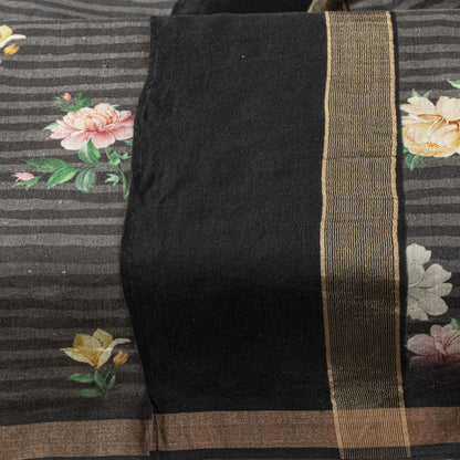 Sanskriti Vintage Dupatta/Stole Black Pure Cotton Digital Printed Floral Veil