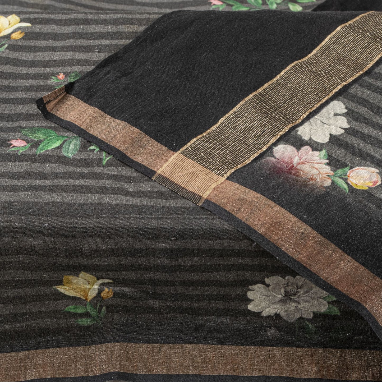 Sanskriti Vintage Dupatta/Stole Black Pure Cotton Digital Printed Floral Veil