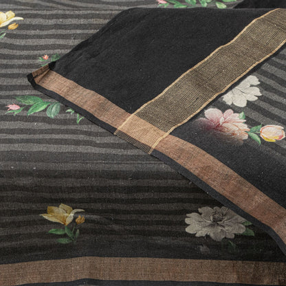 Sanskriti Vintage Dupatta/Stole Black Pure Cotton Digital Printed Floral Veil