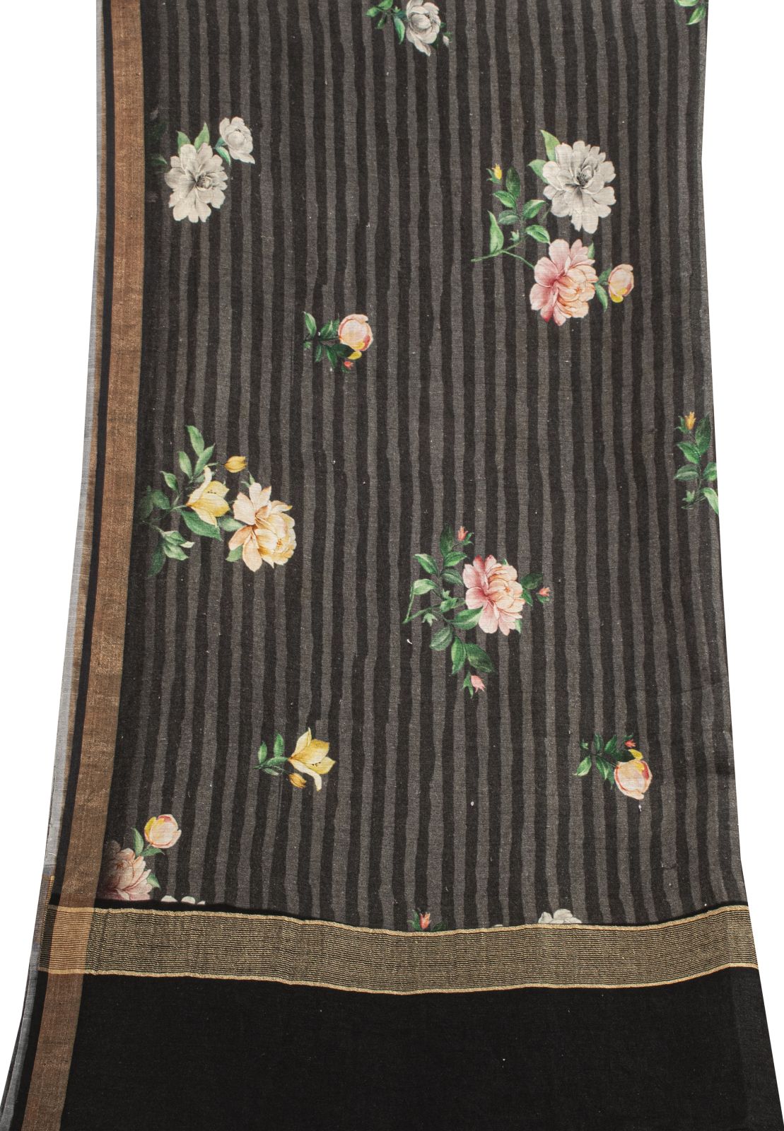 Sanskriti Vintage Dupatta/Stole Black Pure Cotton Digital Printed Floral Veil