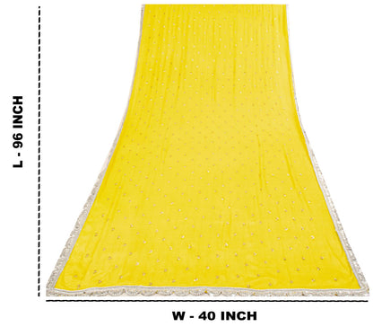 Sanskriti Vintage Dupatta/Stole Yellow Pure Chiffon Embroidered Sequins LaceVeil