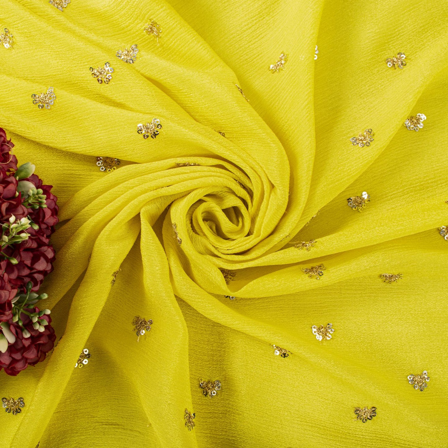 Sanskriti Vintage Dupatta/Stole Yellow Pure Chiffon Embroidered Sequins LaceVeil