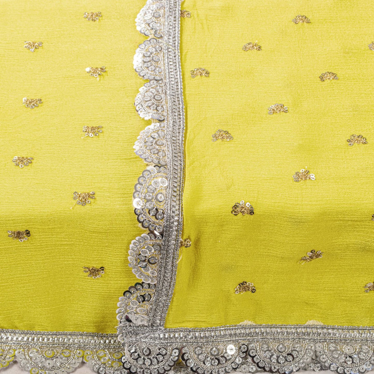 Sanskriti Vintage Dupatta/Stole Yellow Pure Chiffon Embroidered Sequins LaceVeil