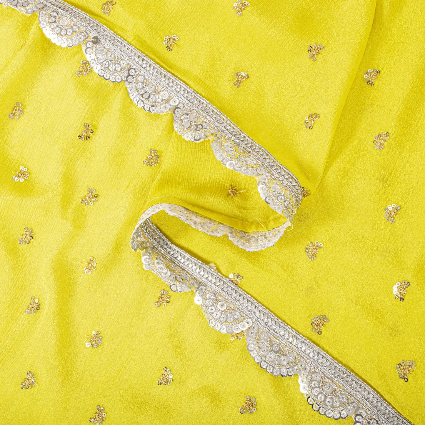 Sanskriti Vintage Dupatta/Stole Yellow Pure Chiffon Embroidered Sequins LaceVeil