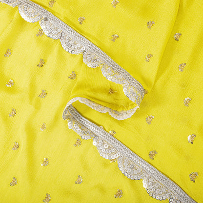 Sanskriti Vintage Dupatta/Stole Yellow Pure Chiffon Embroidered Sequins LaceVeil