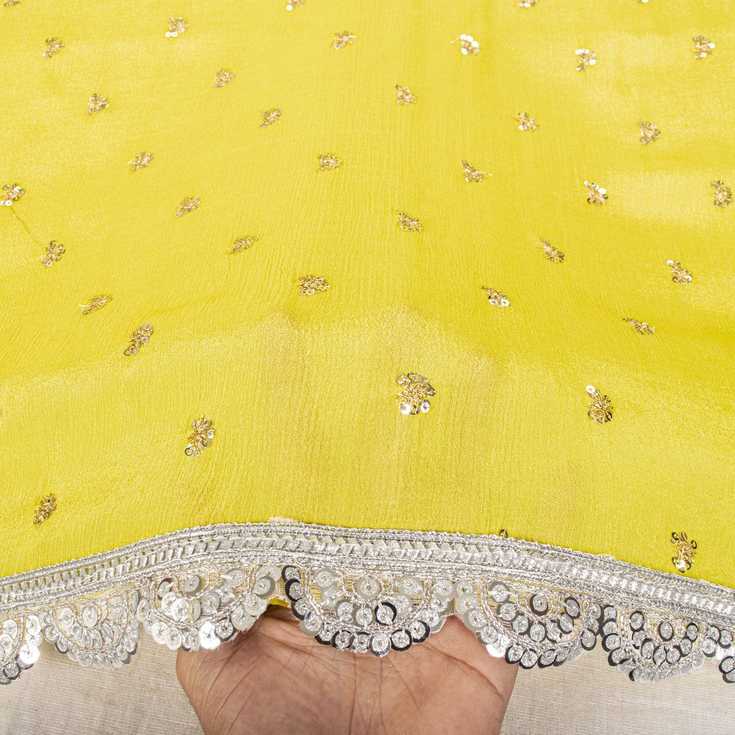 Sanskriti Vintage Dupatta/Stole Yellow Pure Chiffon Embroidered Sequins LaceVeil