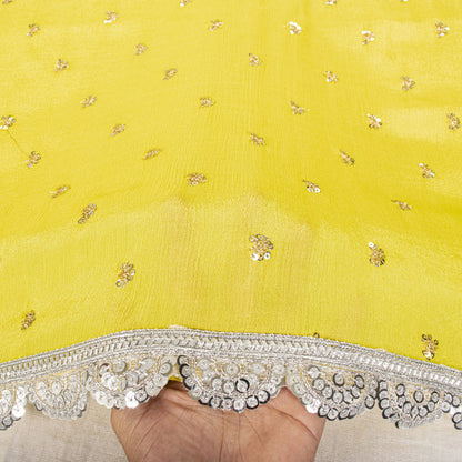Sanskriti Vintage Dupatta/Stole Yellow Pure Chiffon Embroidered Sequins LaceVeil