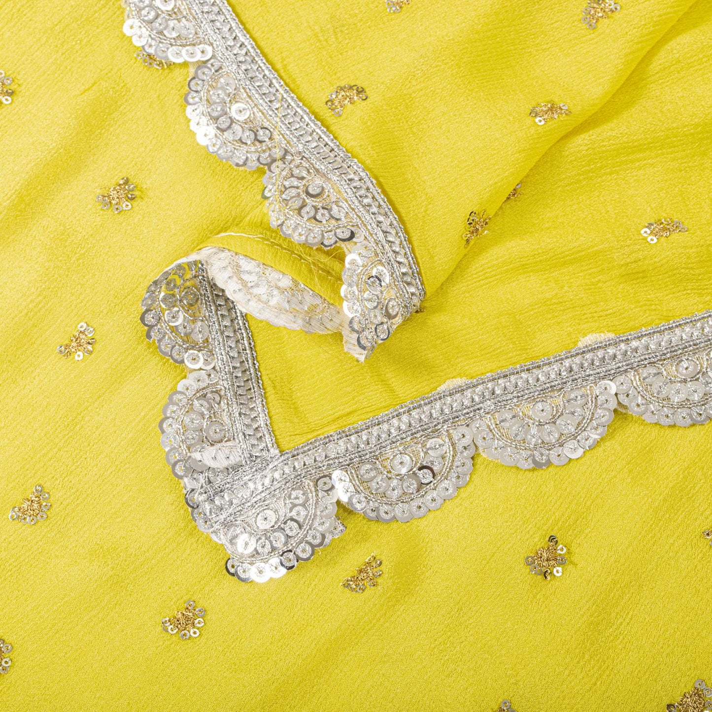 Sanskriti Vintage Dupatta/Stole Yellow Pure Chiffon Embroidered Sequins LaceVeil