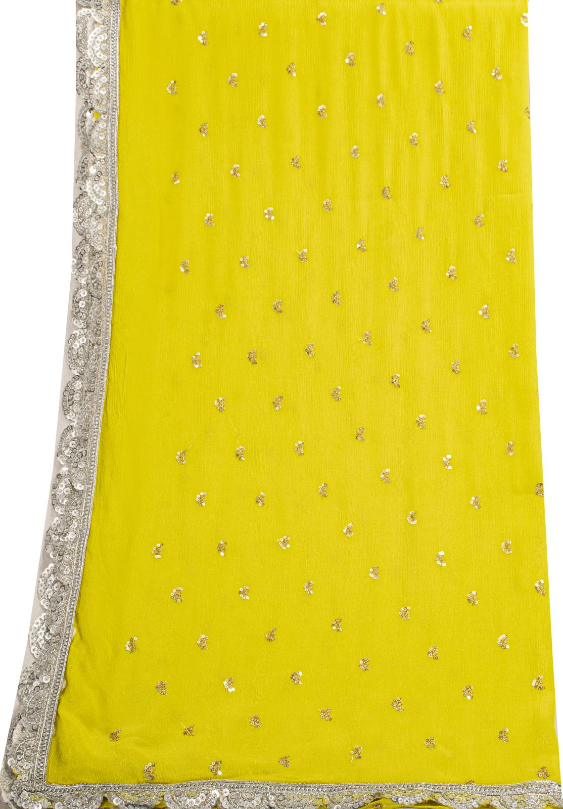 Sanskriti Vintage Dupatta/Stole Yellow Pure Chiffon Embroidered Sequins LaceVeil