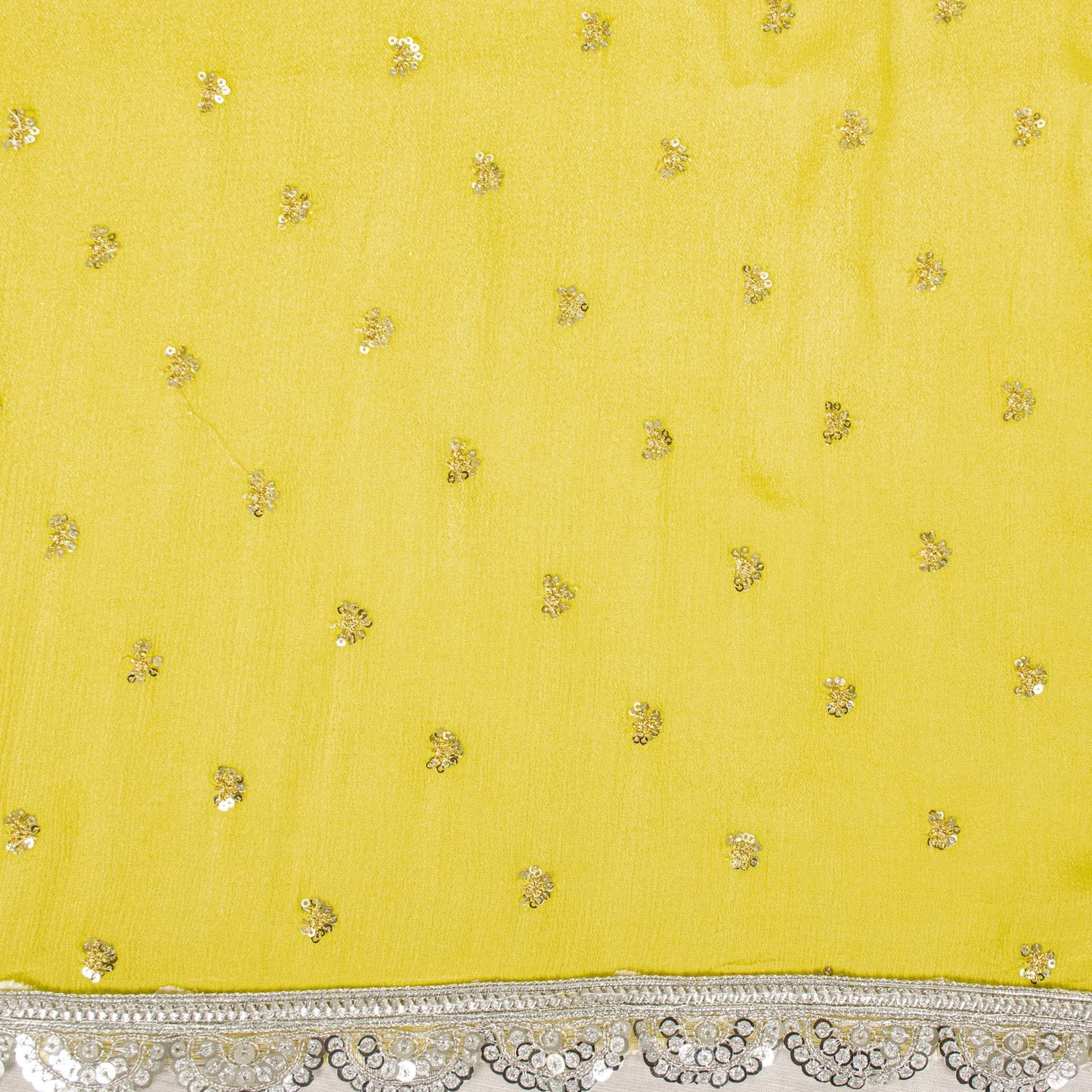 Sanskriti Vintage Dupatta/Stole Yellow Pure Chiffon Embroidered Sequins LaceVeil