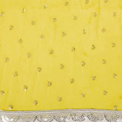 Sanskriti Vintage Dupatta/Stole Yellow Pure Chiffon Embroidered Sequins LaceVeil