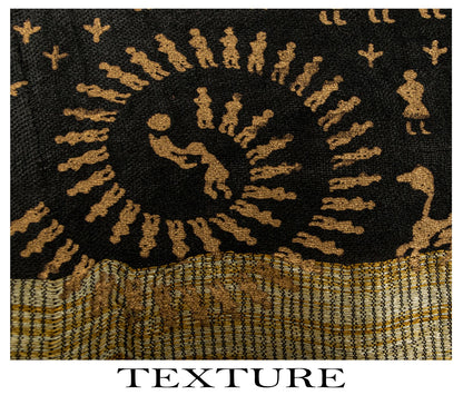 Sanskriti Vintage Dupatta/Stole Black Art Silk Warli Art Hand Block Printed Veil