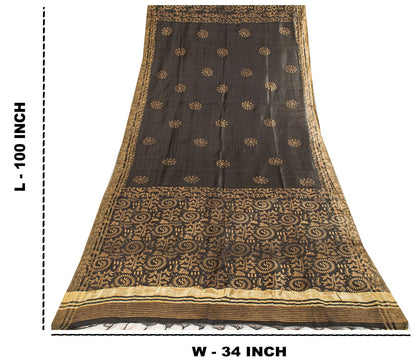 Sanskriti Vintage Dupatta/Stole Black Art Silk Warli Art Hand Block Printed Veil
