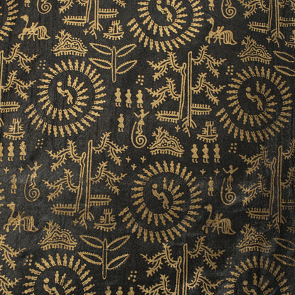 Sanskriti Vintage Dupatta/Stole Black Art Silk Warli Art Hand Block Printed Veil