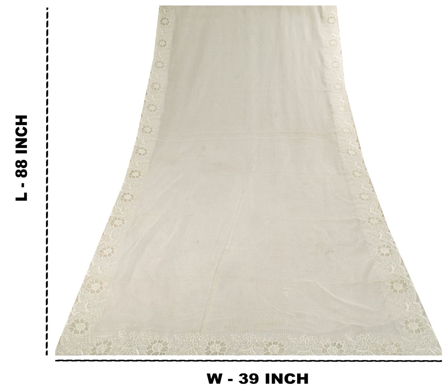 Sanskriti Vintage Dupatta/Stole White Blend Cotton Kota Woven-Embroidered Veil
