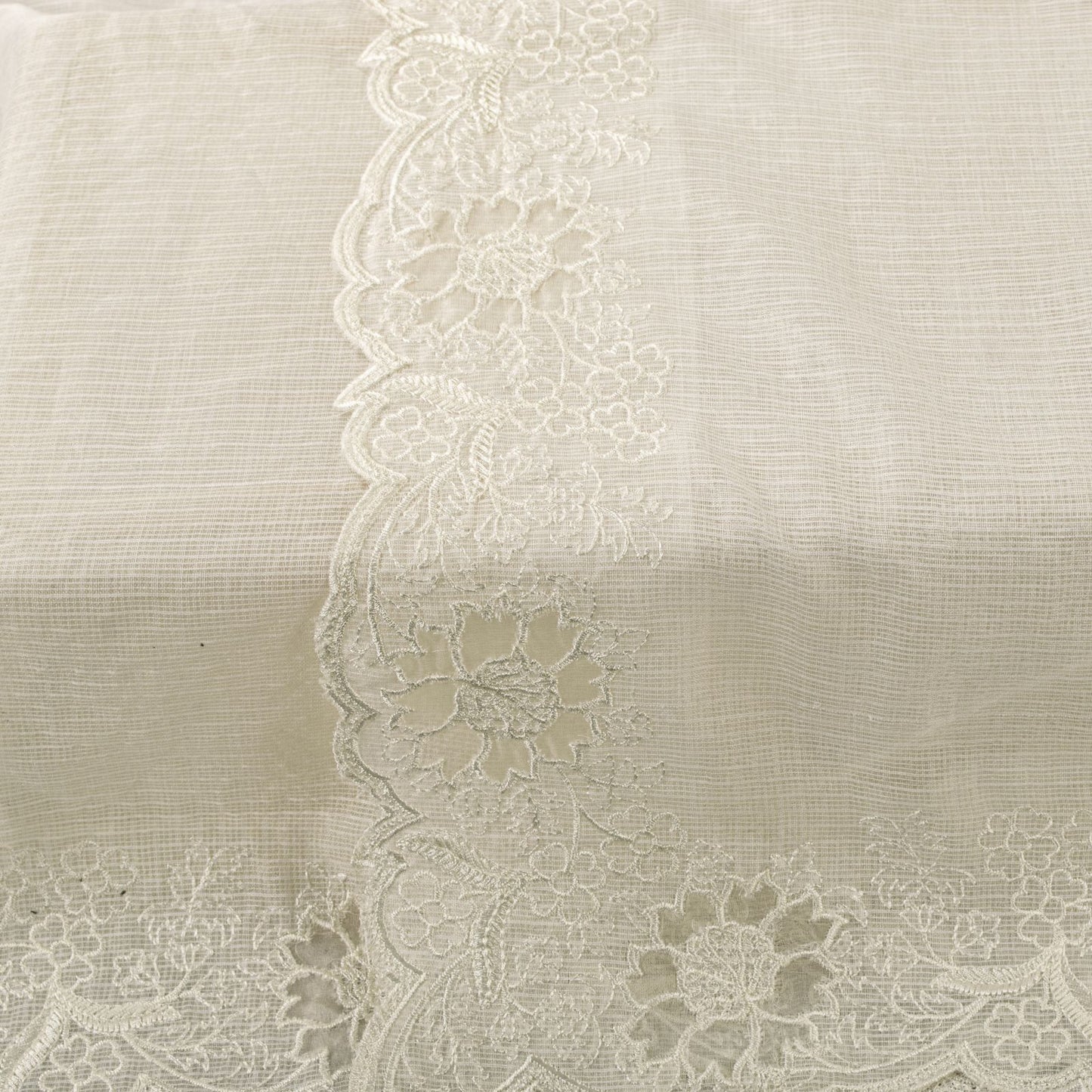 Sanskriti Vintage Dupatta/Stole White Blend Cotton Kota Woven-Embroidered Veil