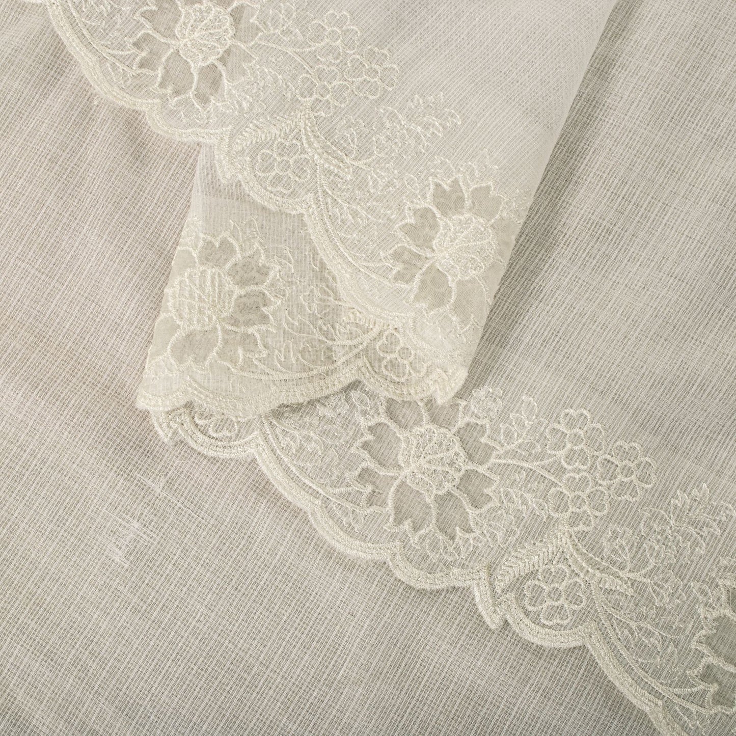 Sanskriti Vintage Dupatta/Stole White Blend Cotton Kota Woven-Embroidered Veil