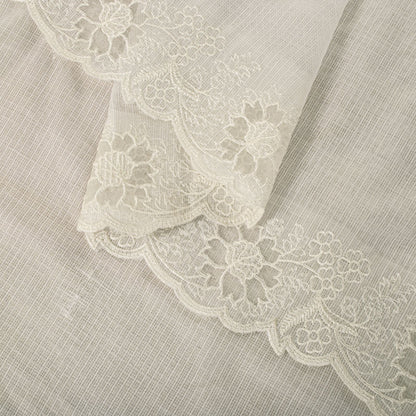 Sanskriti Vintage Dupatta/Stole White Blend Cotton Kota Woven-Embroidered Veil