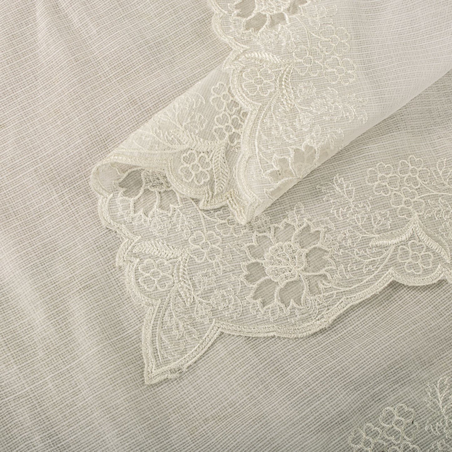 Sanskriti Vintage Dupatta/Stole White Blend Cotton Kota Woven-Embroidered Veil