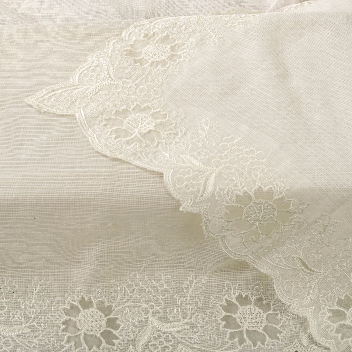 Sanskriti Vintage Dupatta/Stole White Blend Cotton Kota Woven-Embroidered Veil