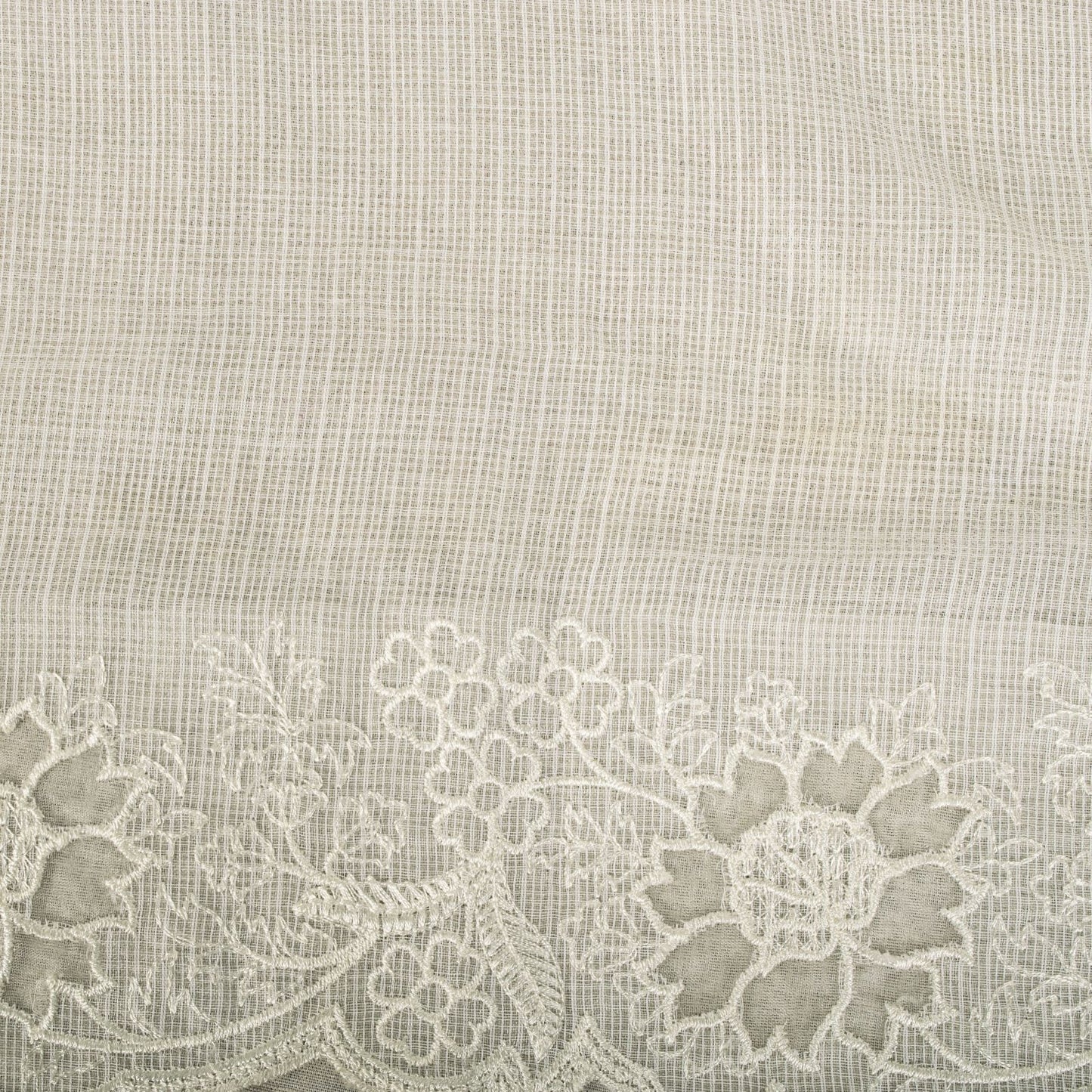 Sanskriti Vintage Dupatta/Stole White Blend Cotton Kota Woven-Embroidered Veil