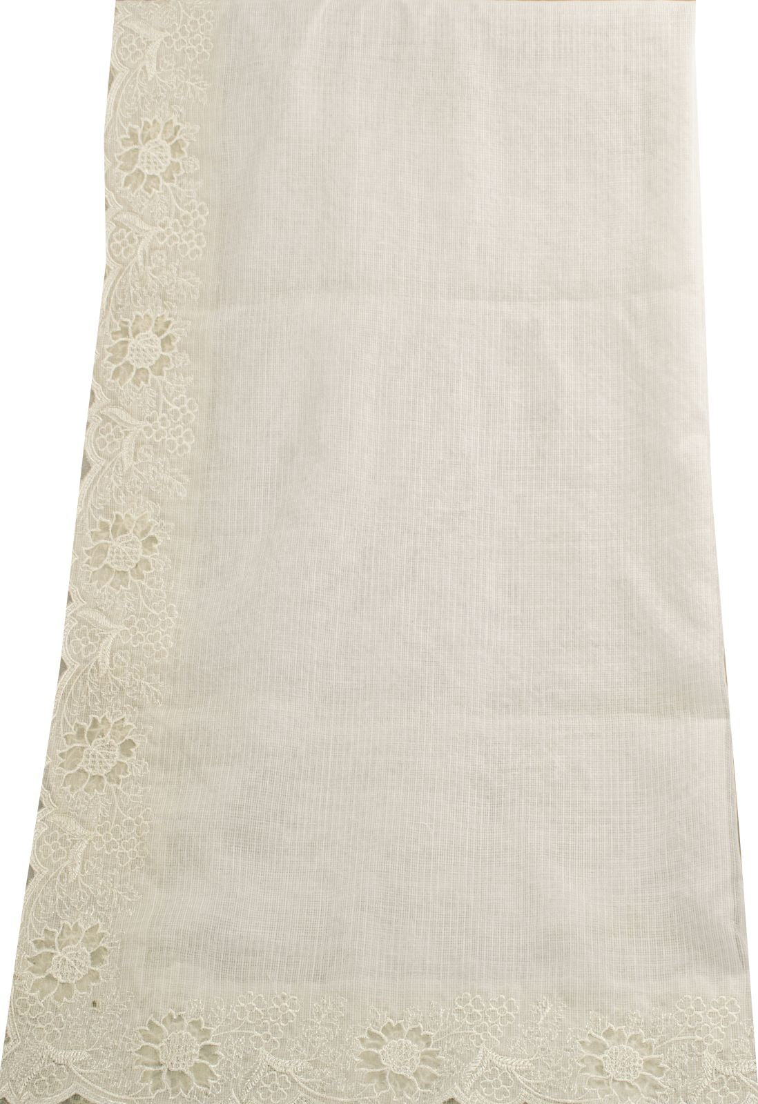 Sanskriti Vintage Dupatta/Stole White Blend Cotton Kota Woven-Embroidered Veil