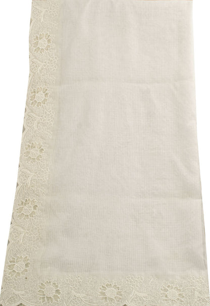 Sanskriti Vintage Dupatta/Stole White Blend Cotton Kota Woven-Embroidered Veil