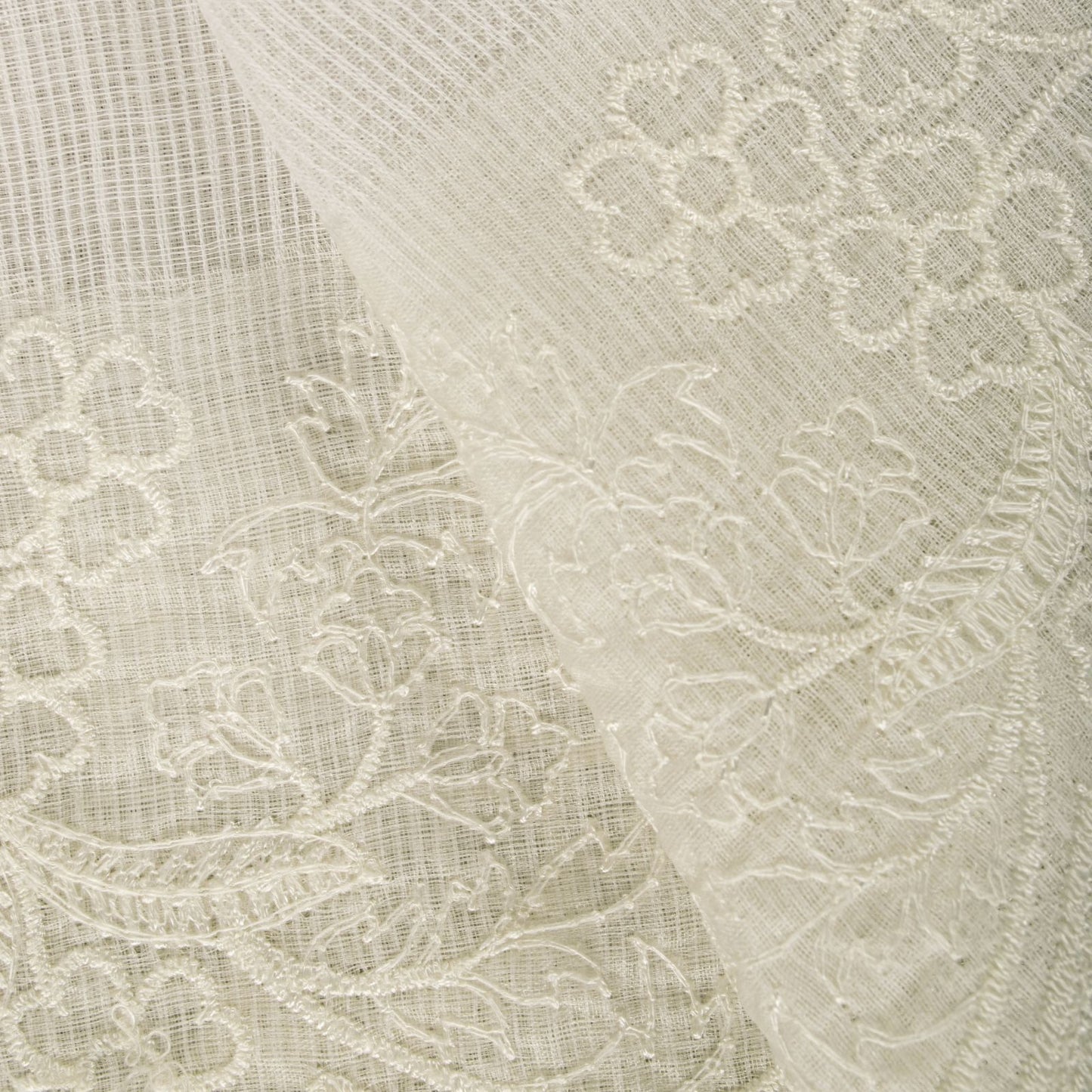 Sanskriti Vintage Dupatta/Stole White Blend Cotton Kota Woven-Embroidered Veil