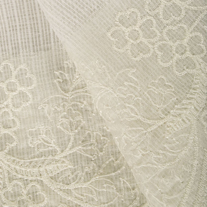 Sanskriti Vintage Dupatta/Stole White Blend Cotton Kota Woven-Embroidered Veil